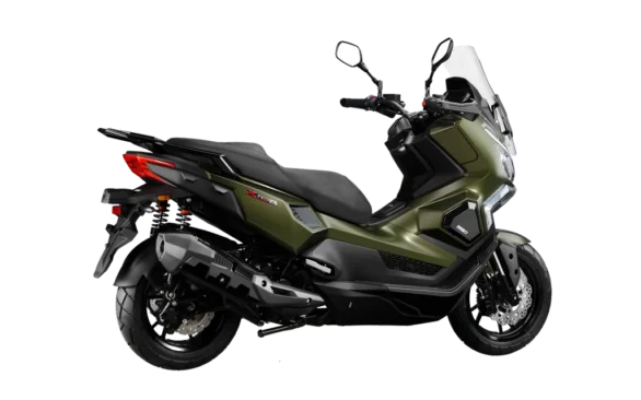 KYMCO Xtera 350 adventure scooter σε πράσινο χρώμα, πλαϊνή όψη